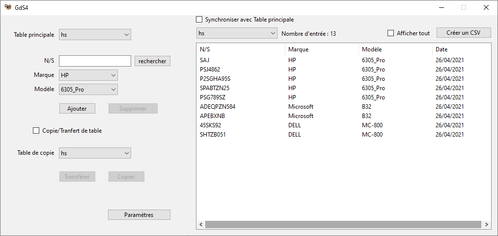 page principale du logiciel