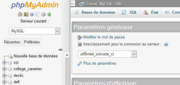 page phpMyAdmin